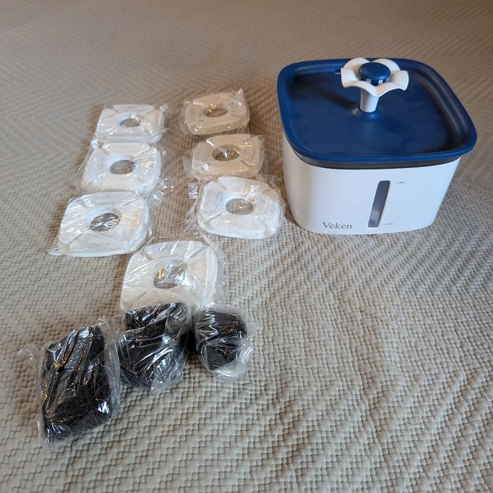 Veken Blue and White Pet Water Fountain